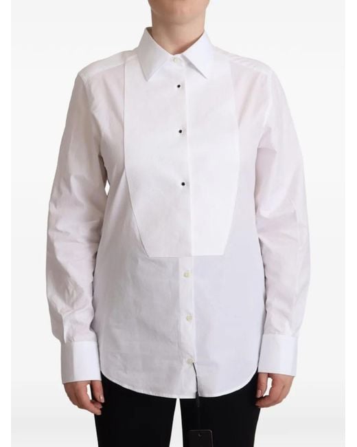 Dolce & Gabbana White Long-Sleeved Tuxedo Shirt
