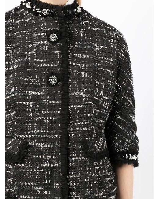 Shiatzy Chen Black Bead-Embellished Tweed Jacket