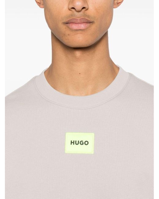 HUGO White Logo-patch Cotton Sweatshirt for men