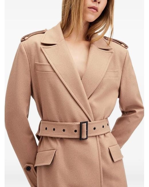 AllSaints Natural Belted Single-Breasted Coat