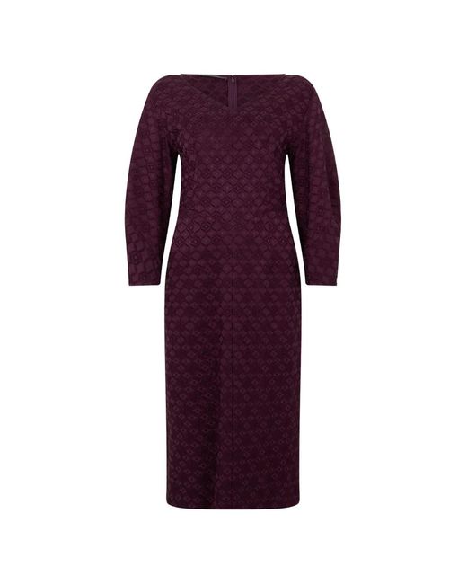 Alberta Ferretti Purple Geometric-Pattern Long-Sleeve Midi Dress