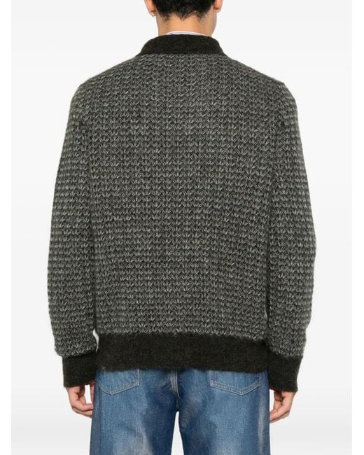 Amaranto Gray Patterned-Knit Cardigan for men
