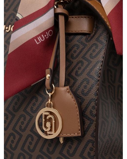 Liu Jo Black Monogram-Pattern Scarf-Detail Tote Bag