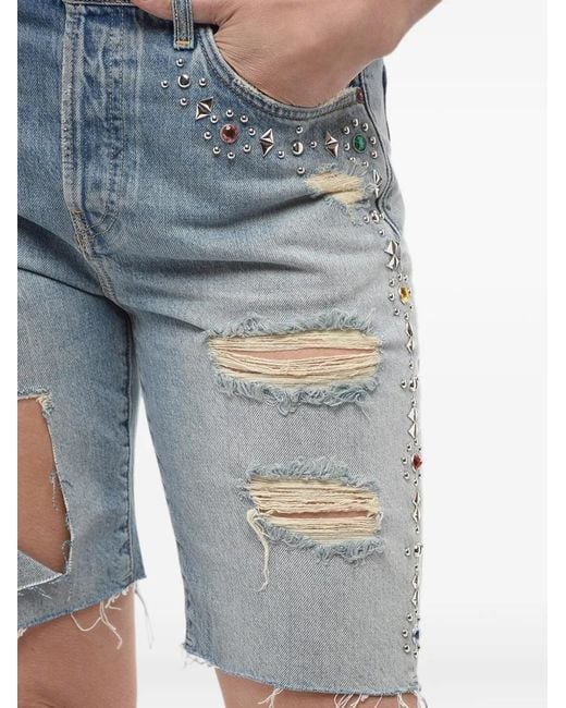 Washington DEE-CEE U.S.A. Blue Distressed Studded Shorts
