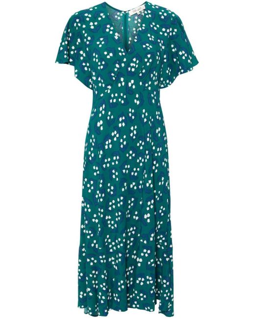 Diane von Furstenberg Green Cecelia Floral-print Dress