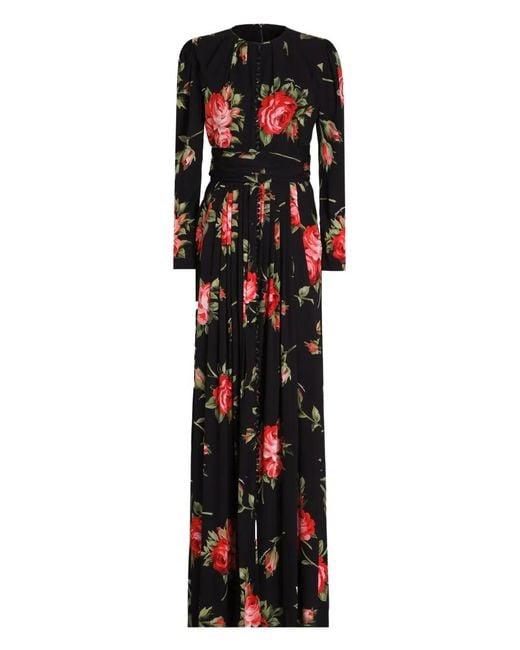 Dolce & Gabbana Women's Black Floral-Print Pleated Maxi Dress