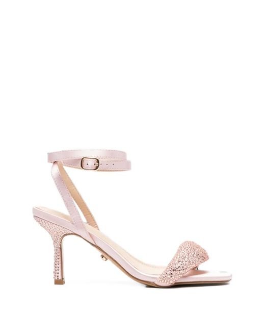 Twentyfourhaitch Pink Crystal-Embellished Wrap-Around Sandals