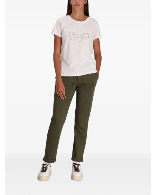 Liu Jo White Embellished-Logo T-Shirt
