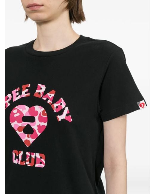 AAPE BY A BATHING AP Black Camo-Heart Logo T-Shirt