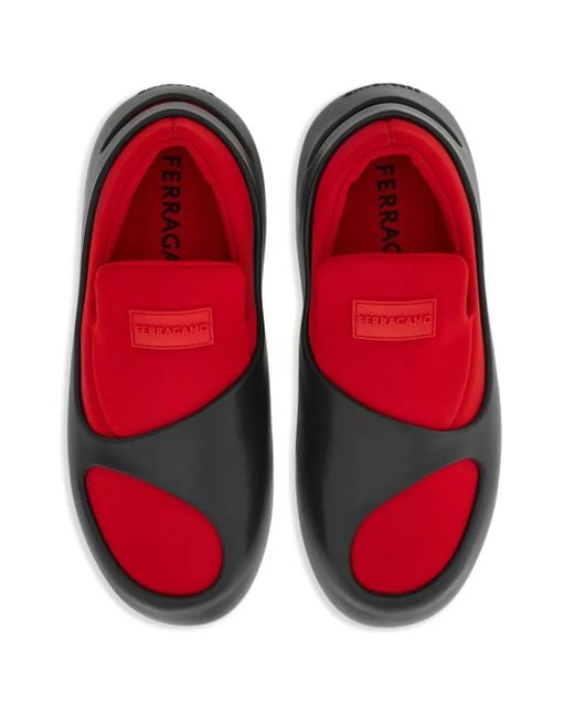 Ferragamo Red Futuristic Cut-Out Sneakers for men