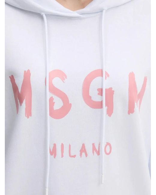 Felpa Con Cappuccio E Logo di MSGM in White
