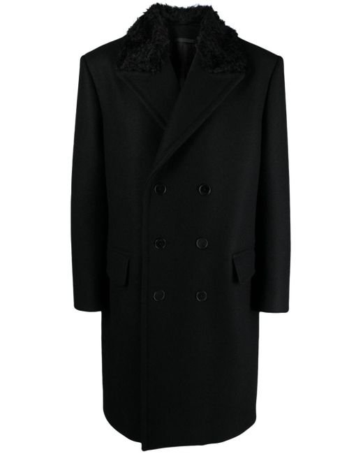 Lanvin Black Double-breasted Fur-collar Coat for men