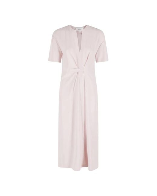 MEIMEIJ Pink Twist-Detail V-Neck Midi Dress