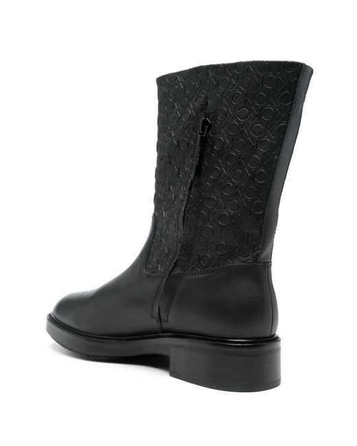 Calvin Klein Black Logo-Embossed Boots
