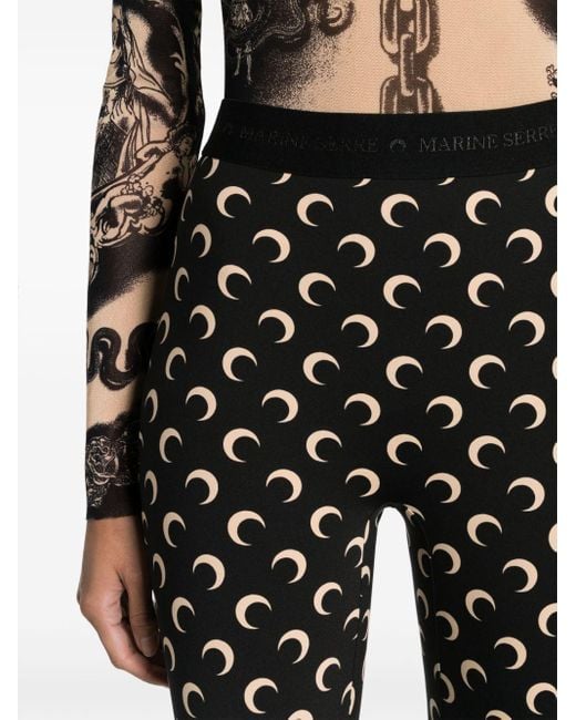 MARINE SERRE Black Fuseaux Crescent Moon-print Stirrup leggings - Women's - Polyamide/spandex/elastane