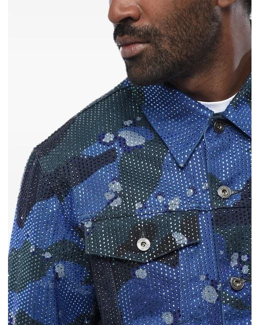 Off-White c/o Virgil Abloh Blue Evening Camouflage-Print Crystal-Embellished Denim Jacket for men