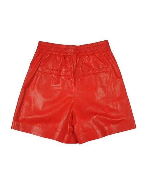 Brunello Cucinelli Red Pleated Leather Shorts