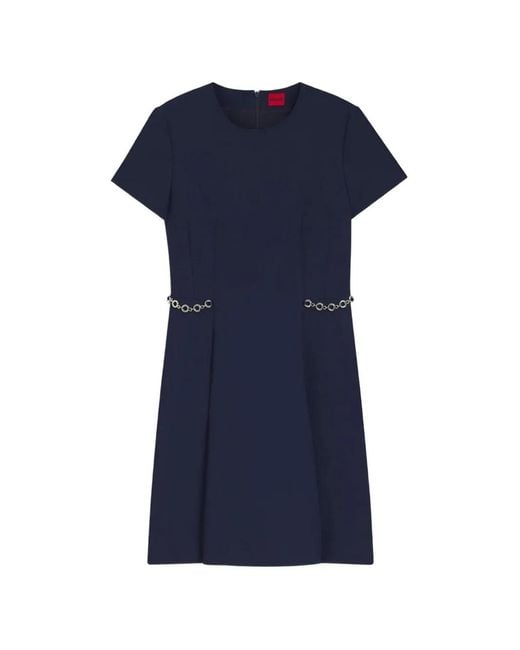 HUGO Blue Chain-Detail Short-Sleeve Mini Dress