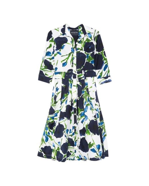 Samantha Sung Blue Audrey Floral-Print Midi Dress