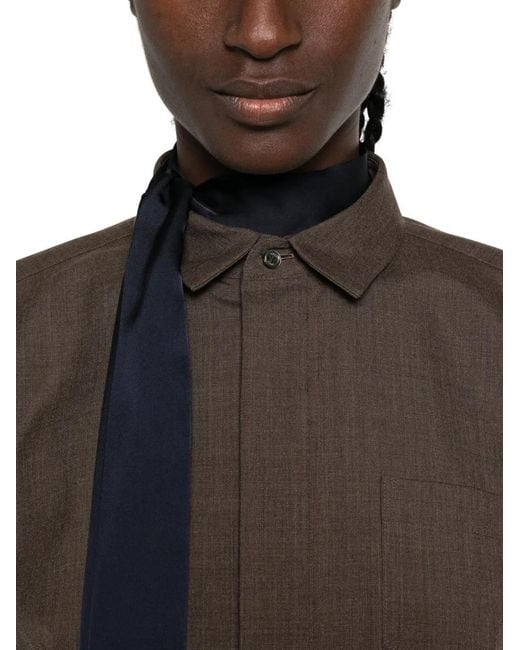 Sacai Brown Long-Sleeve Layered Mini Shirt Dress