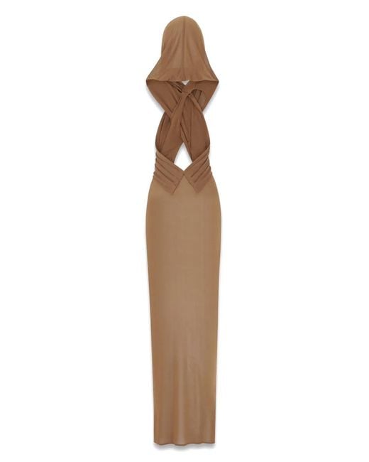 Saint Laurent Natural Hooded Cut-Out Maxi Dress