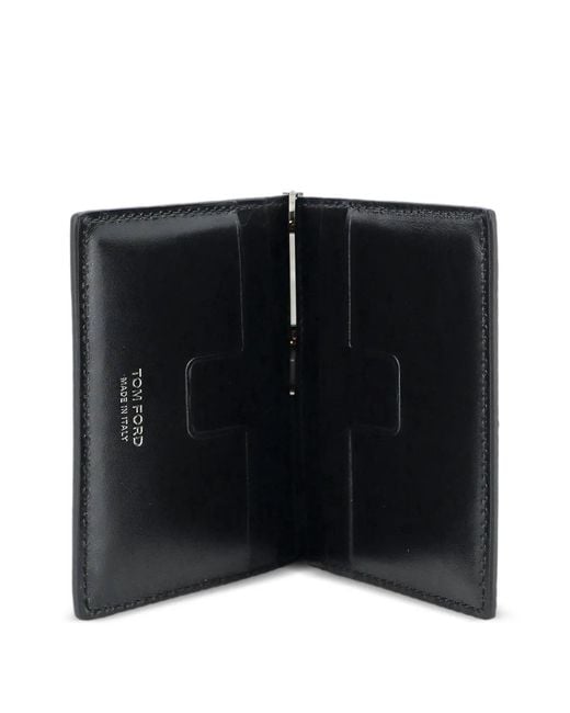 Tom Ford Black Crocodile-Effect Tf Monogram Card Holder for men