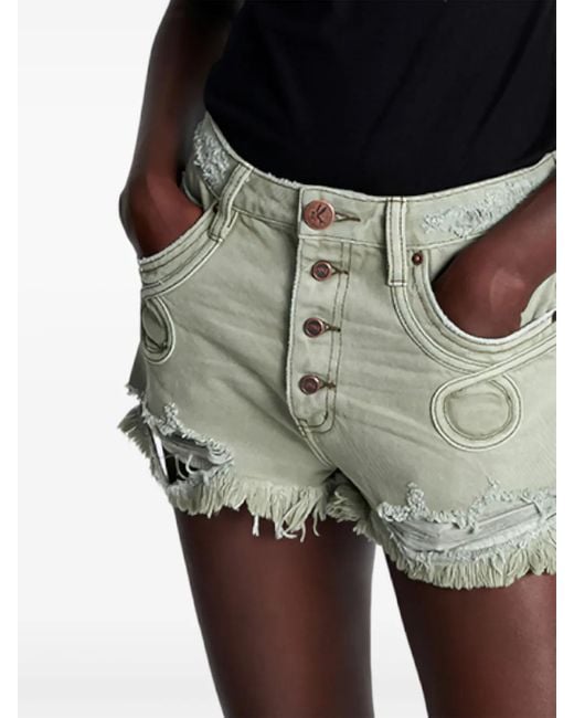 One Teaspoon Green Le Wolves Le Loop Buttoned Frayed Shorts