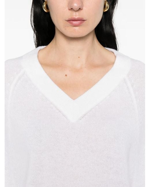 Allude White V-Neck Sweater
