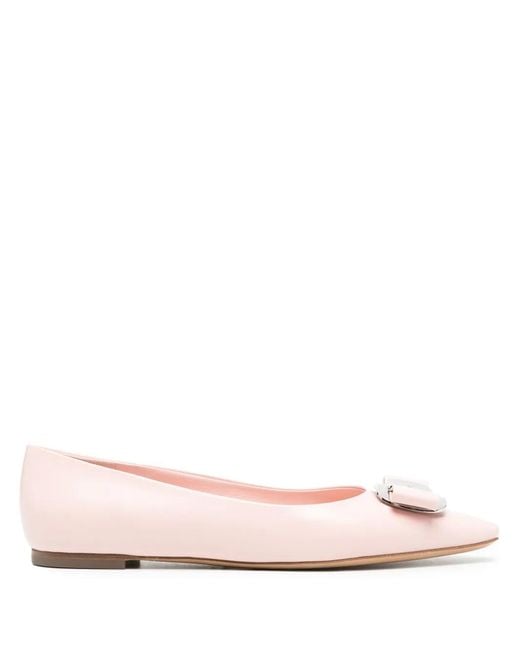 Ferragamo Pink New Vara Plate Zea Ballet Flats