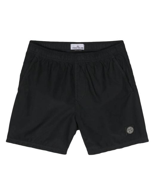 Stone Island Black Compass-Patch Swim Shorts for men