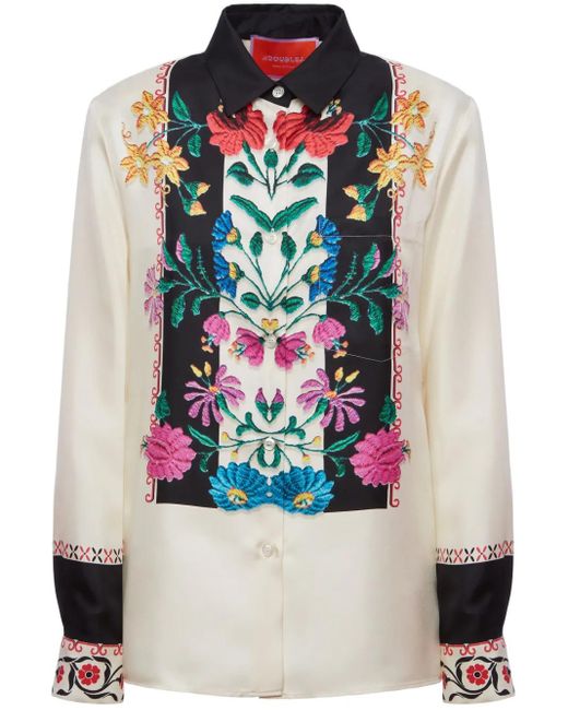 LaDoubleJ Blouse Met Geborduurde Bloemen in het Blue