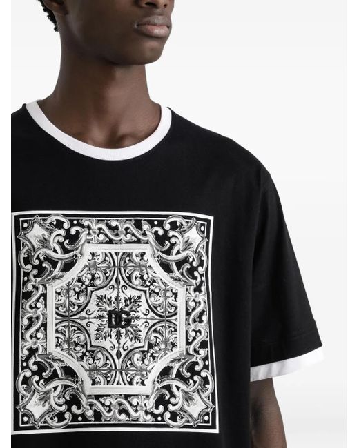 Dolce & Gabbana Black Dolce & Gabbana T-Shirt With Print And Embroidery for men