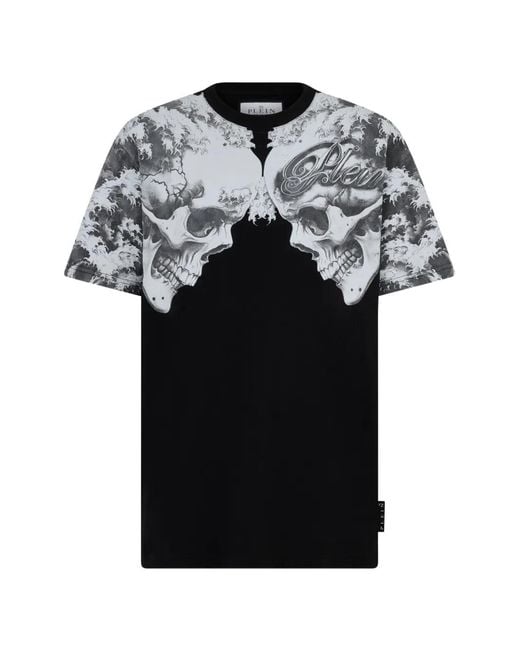 Philipp Plein Black Skulls-Print Crew-Neck T-Shirt for men