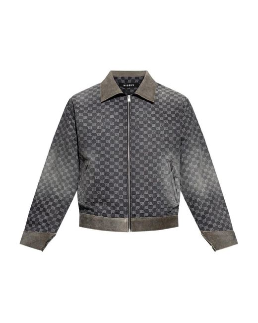 M I S B H V Gray Monogram-Patterned Denim Jacket for men