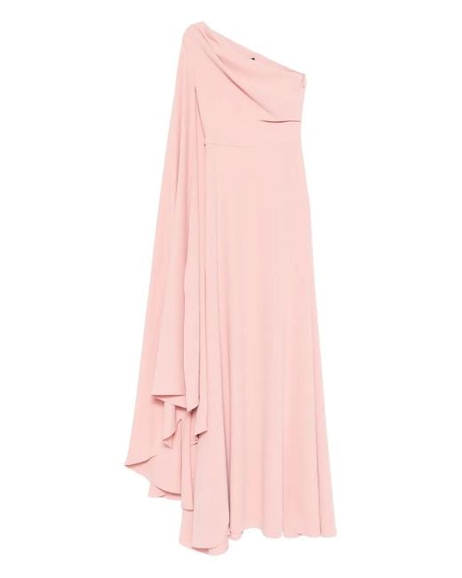 Solace London Pink Yazmin One-Shoulder Ruffled Maxi Dress
