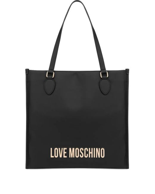 Love Moschino Black Shopper mit Logo-Schild