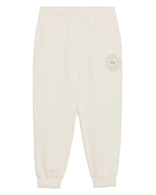 Lacoste White Embroidered Logo Sweatpants for men
