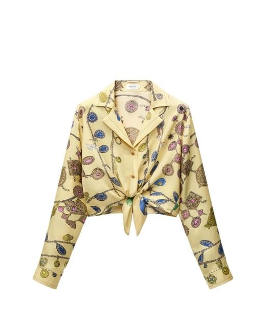 Versace Metallic Printed Crop Silk Twill Shirt