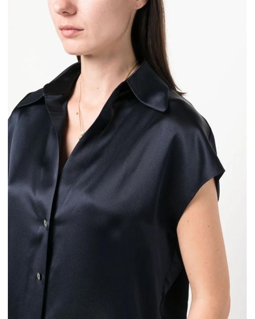 Vince Black Short-Sleeve Silk Shirt