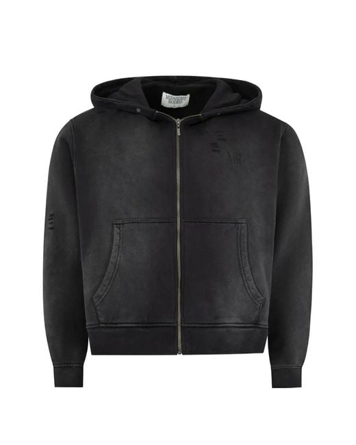 MIDNIGHT RODEO Black Distressed Zip-Up Hoodie for men