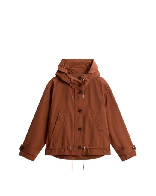 Woolrich Brown Hooded Buttoned Jacket