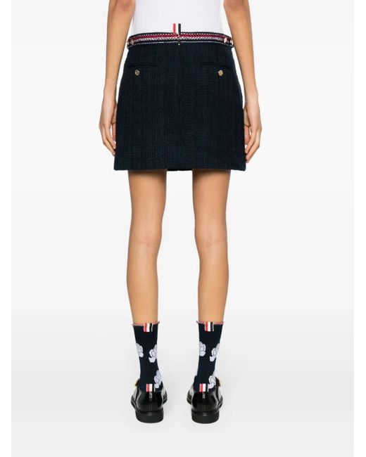 Thom Browne Blue 4 Bar-Tab Tweed Miniskirt