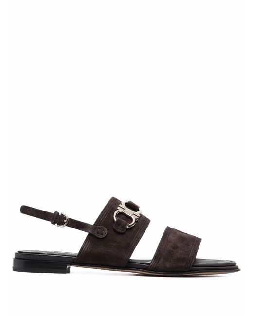 Ferragamo Brown Gancini-Plaque Suede Sandals