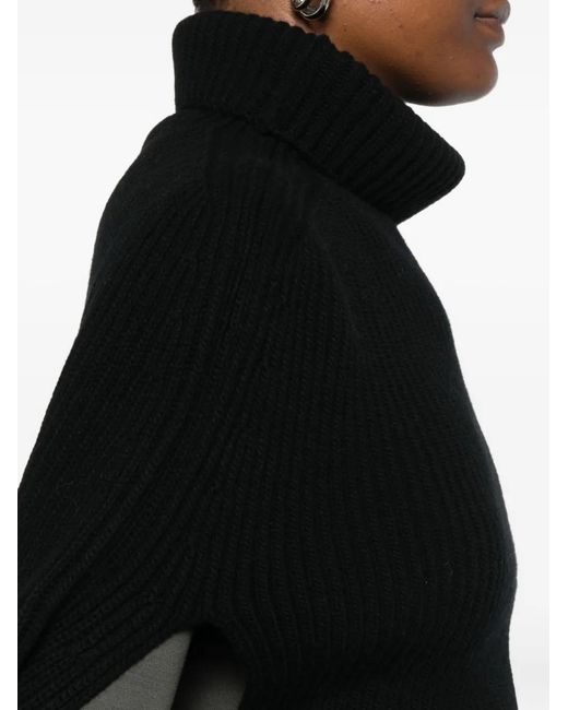 Jil Sander Black Ribbed Turtleneck Cape