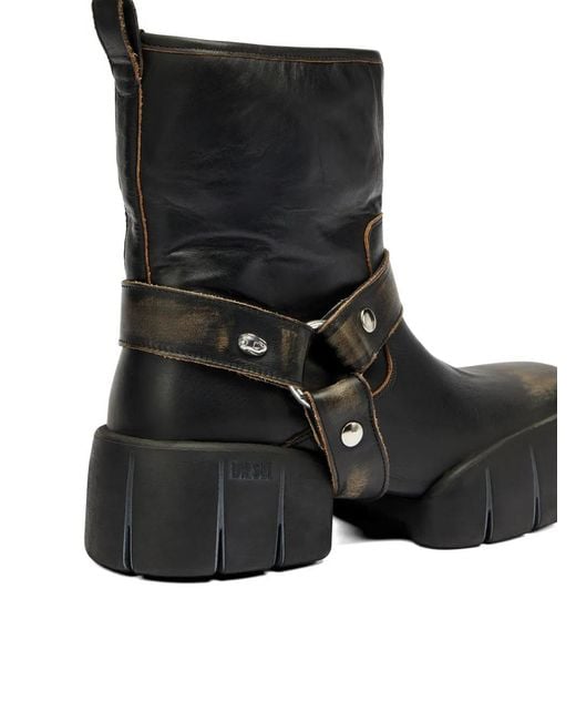 DIESEL Black D-Tex Strap-Detail Leather Boots for men