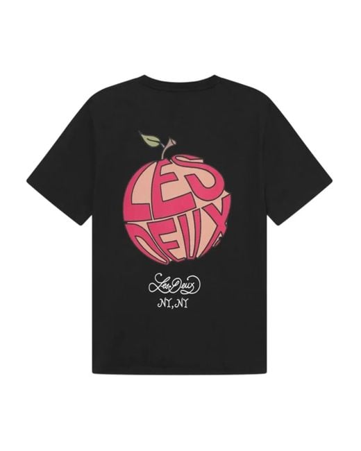 Les Deux Black Apple-Print Cotton T-Shirt for men