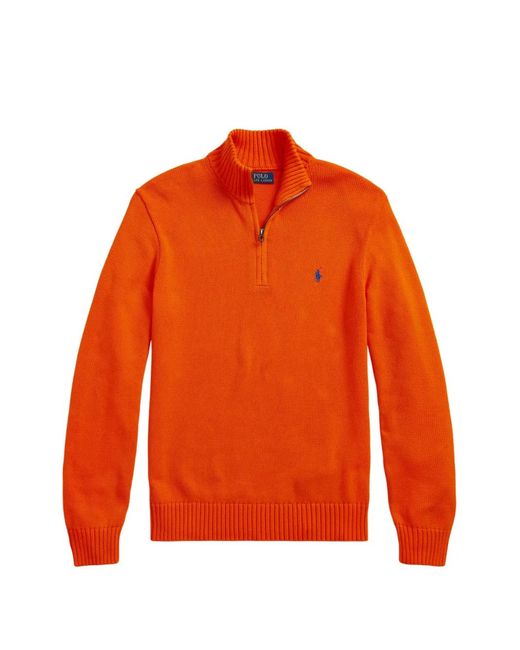 Polo Ralph Lauren Orange Quarter-Zip Embroidered-Logo Sweater for men