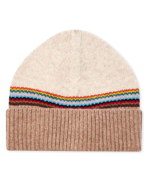 Paul Smith Natural Striped Wool Beanie