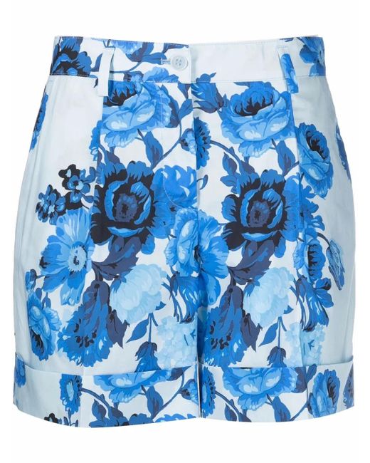 P.A.R.O.S.H. Blue Floral-Print High-Waisted Shorts