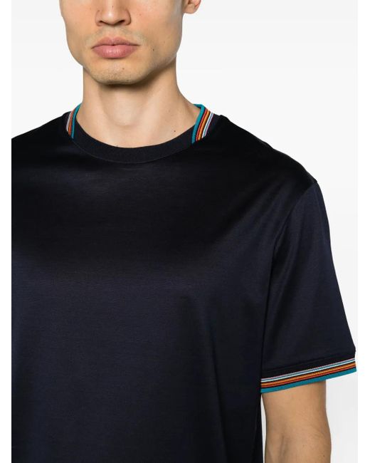 Paul Smith Blue Striped-Trim Cotton T-Shirt for men